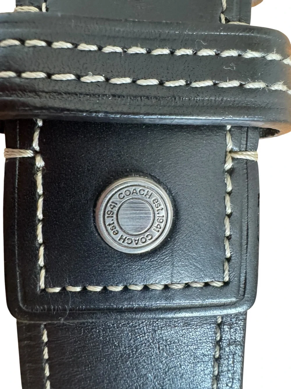 Vintage COACH 90009 Men's Black Leather Belt Contrast Stitch Silver Buckle 38